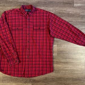 VTG Polo Ralph Lauren Cotton Whitfield Flannel Shirt Red Plaid Men Sz Large C21
